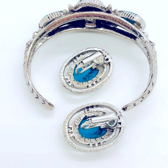 Vintage Ornate ART Turquoise Bracelet Earrings Set - Picture 7 of 16